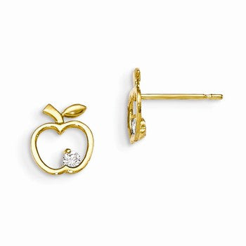 14k Yellow Gold CZ Childrens Apple Post Earrings