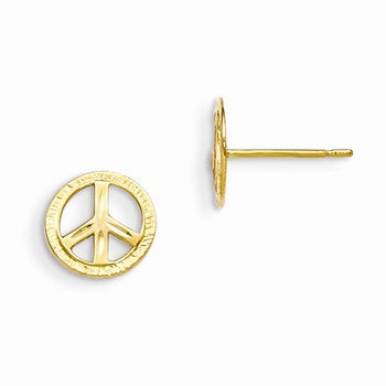 14k Yellow Gold Childrens Peace Sign Post Earrings