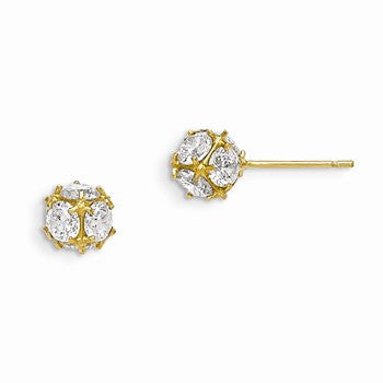 14k Yellow Gold CZ Childrens Ball Post Earrings