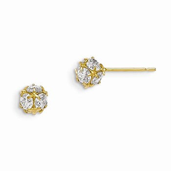 14k Yellow Gold CZ Childrens Ball Post Earrings