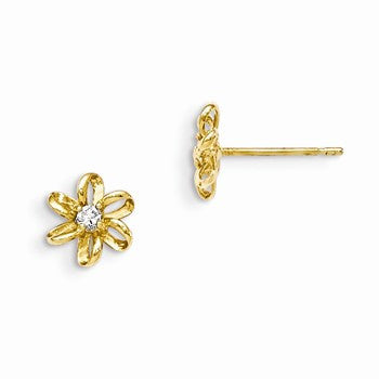 14k Yellow Gold CZ Childrens Flower Post Earrings