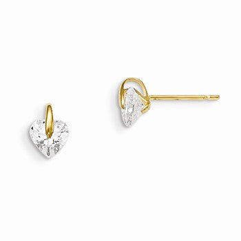 14k Yellow Gold CZ Childrens Heart Post Earrings