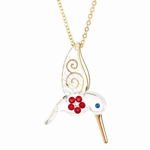 White Hummingbird Gold Flower Necklace