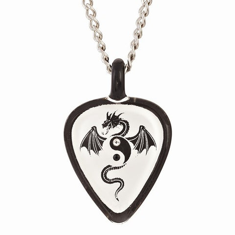 Black White Dragon Guitar Pick Necklace