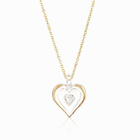 April Gold Trim Swarovski Birthstone Heart Necklace