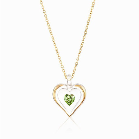 August Gold Trim Swarovski Birthstone Heart Necklace