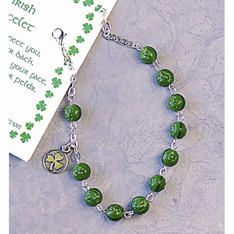 Green Glass Shamrock Bead Rosary Bracelet