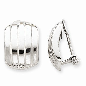 14k White Gold Polished Ribbed Non-pierced Omega Back Earrings