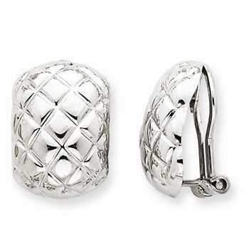 14k White Gold Polished Quilted Non-pierced Omega Back Earrings