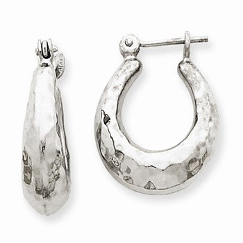 14k White Gold Hammered Hoop Earrings