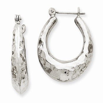 14k White Gold Polished Hammered Hoop Earrings