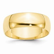 14k Yellow Gold 7mm Lightweight Half Round Wedding Band