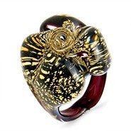 Bold Murano Glass Black Flower Ring