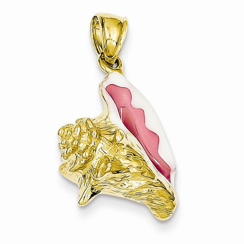 14k Gold Polished 3-Dimensional Pink & White Enameled Conch Shell Pendant, Pendants for Necklace