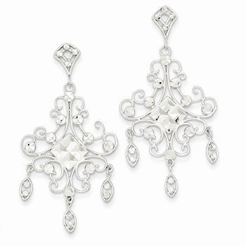 14k White Gold Filigree Ch&elier Earrings