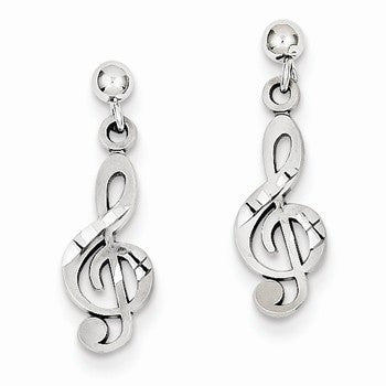 14k White Gold Treble Clef Dangle Earrings