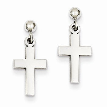 14k White Gold Polished Cross Earrings