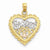 14k Gold Yellow & Rose Gold w/Rhodium Sweet 16 Heart Pendant, Pendants for Necklace