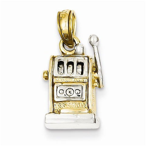 14k Gold & Rhodium 3-D Las Vegas Moveable Slot Machine Pendant, Pendants for Necklace