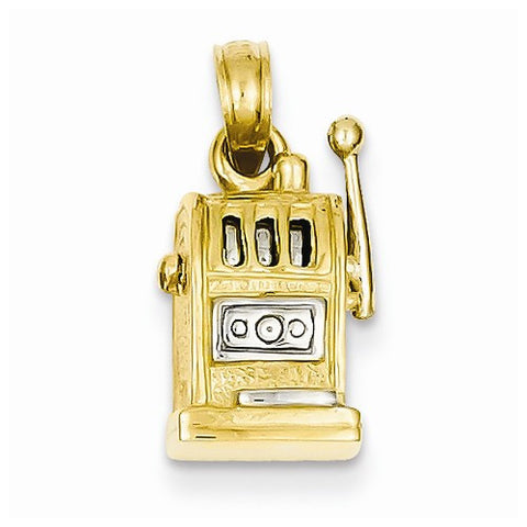 14k Gold & Rhodium 3-D Moveable Slot Machine Pendant, Pendants for Necklace