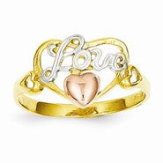 14k Yellow & Rose Gold w/Rhodium Love Heart Ring