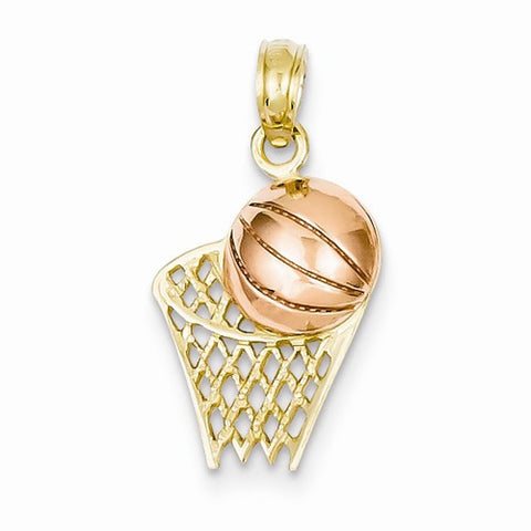 14k Gold Two-tone Basketball Hoop with Ball Pendant, Pendants for Necklace