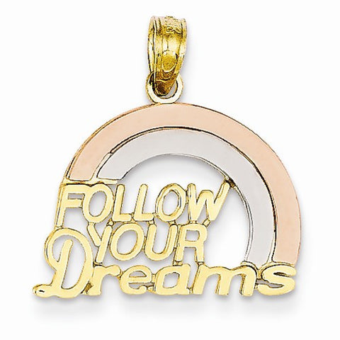 14k Gold Tri-color Follow Your Dreams Rainbow Pendant, Pendants for Necklace