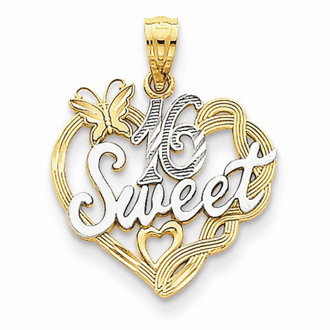 14k Gold and Rhodium Sweet 16 Pendant, Pendants for Necklace