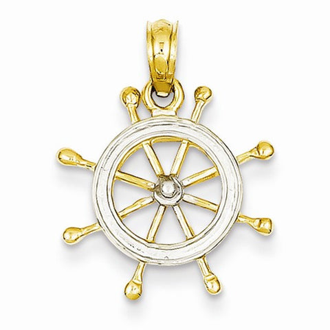 14k Gold & Rhodium Ship Wheel pendant, Dazzling Pendants for Necklace