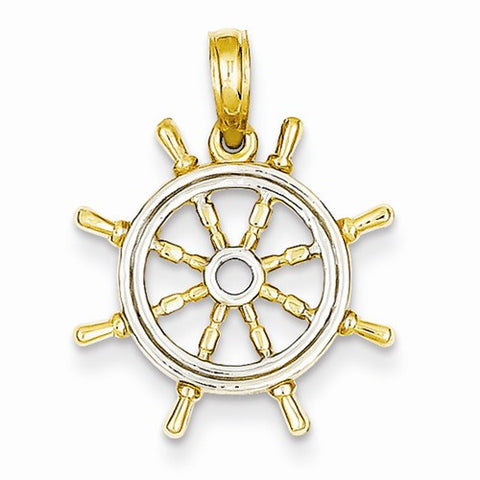 14k Gold & Rhodium Ship Wheel pendant, Beautiful Pendants for Necklace