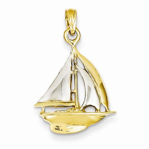 14k Gold & Rhodium Sail Boat Pendant, Pendants for Necklace