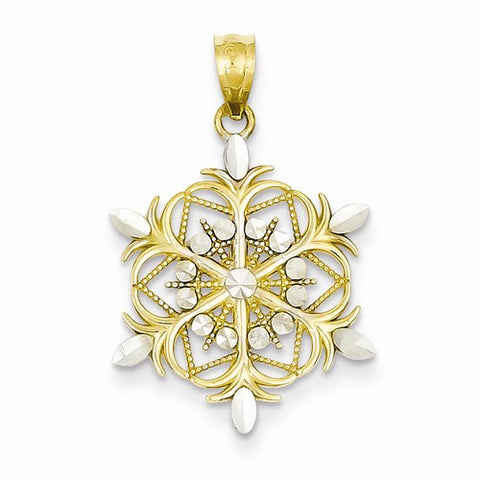 14k Gold & Rhodium Diamond-cut Snowflake Pendant, Pendants for Necklace