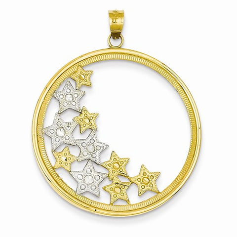 14k Gold & Rhodium Diamond-cut Stars in Circle Pendant, Pendants for Necklace