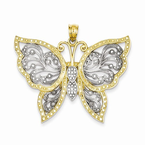 14k Gold & Rhodium Diamond-cut Butterfly Pendant, Charm