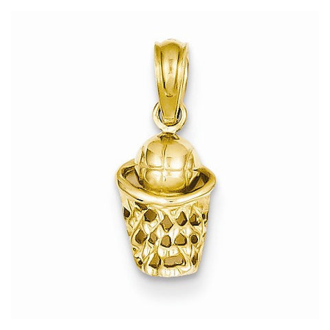 14k Gold Basketball w/Net Pendant, Pendants for Necklace