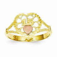 14k Two-tone Diamond-Cut 15 Heart Ring