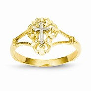 14k Two-tone Diamond-Cut Cross Ring