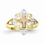 14k Yellow & Rose Gold w/Rhodium Cross Ring