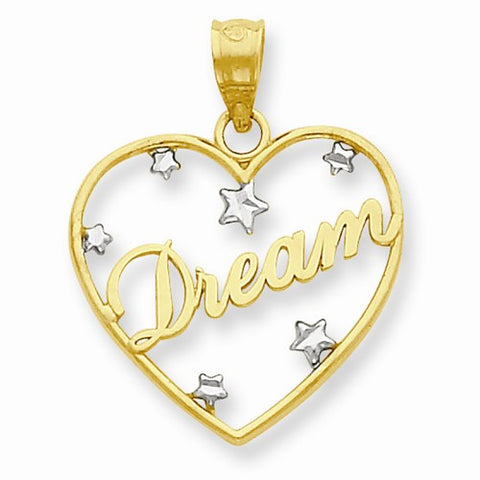 14k Gold & Rhodium Dream in Heart with Floating Star Pendant, Pendants for Necklace