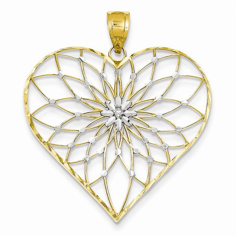 14k Gold & Rhodium Starburst Center Heart Pendant, Pendants for Necklace