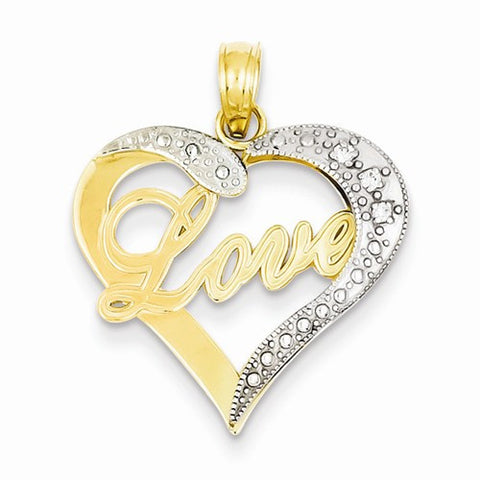 14k Gold & Rhodium Heart with Love Pendant, Pendants for Necklace