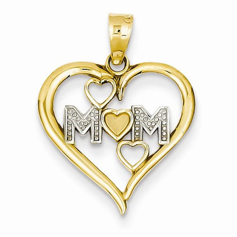 14k Gold & Rhodium Diamond-cut Mom Heart Pendant, Pendants for Necklace