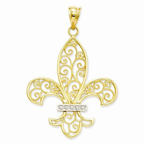 14k Gold & Rhodium Filigree Fleur de Lis Pendant, Pendants for Necklace