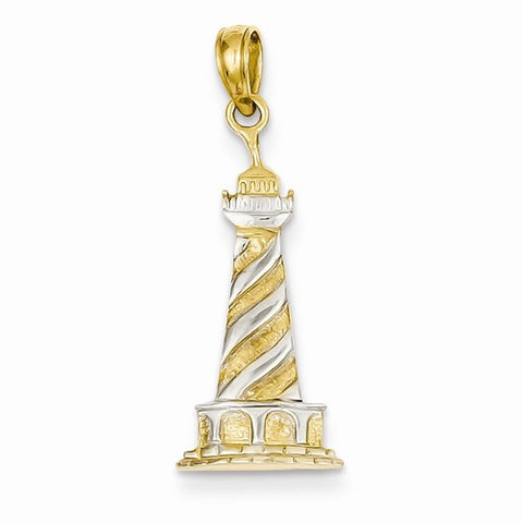 14k Gold & Rhodium Cape Hatters Lighthouse Pendant, Pendants for Necklace