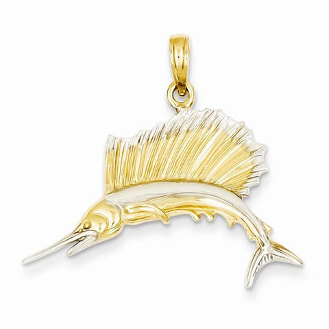 14k Gold & Rhodium Sailfish Pendant, Pendants for Necklace