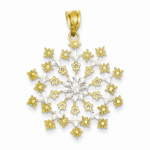 14k Gold & Rhodium Diamond-cut Starburst Snowflake Pendant, Pendants for Necklace