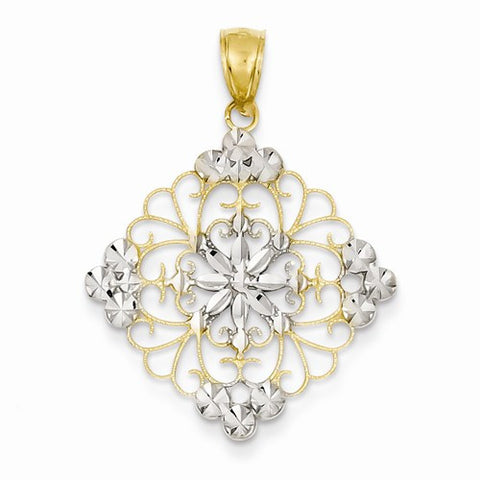 14k Gold & Rhodium Diamond-cut Medallion Pendant, Pendants for Necklace