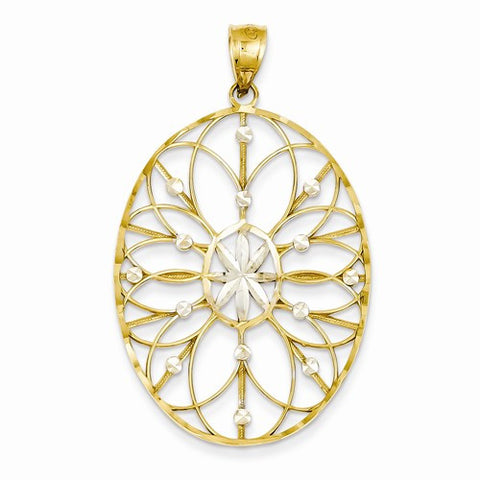 14k Gold & Rhodium Floral Medallion Pendant, Pendants for Necklace