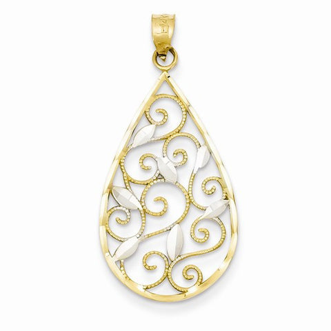 14k Gold & Rhodium Diamond-cut Teardrop Pendant, Pendants for Necklace