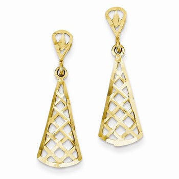 14k Yellow Gold Diamond-cut Inverted Fan Dangle Post Earring, Jewelry Earrings